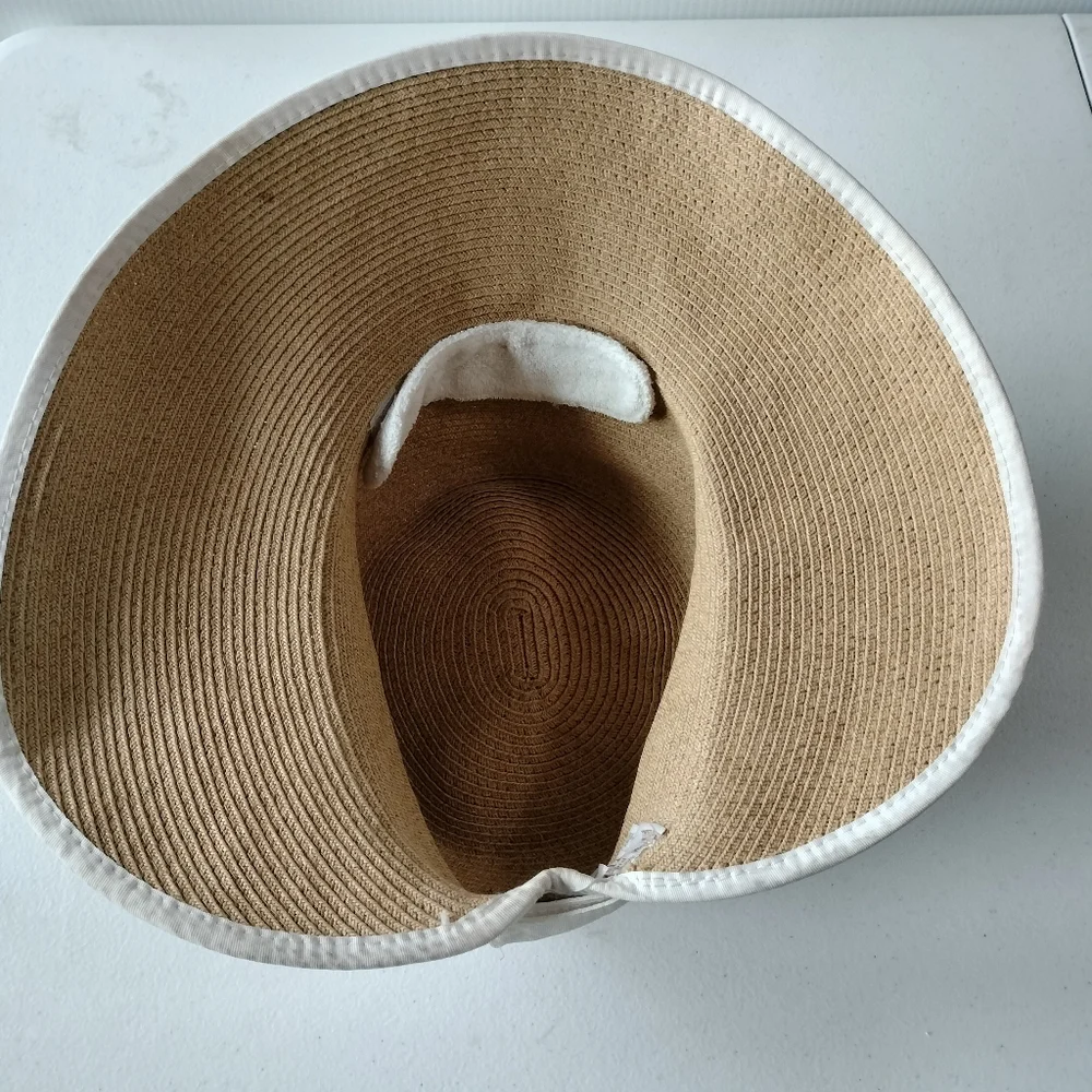 Cappelli Stylish Tan White Sun Hat Pool Beach Resort Travel Gardening - Picture 6 of 8